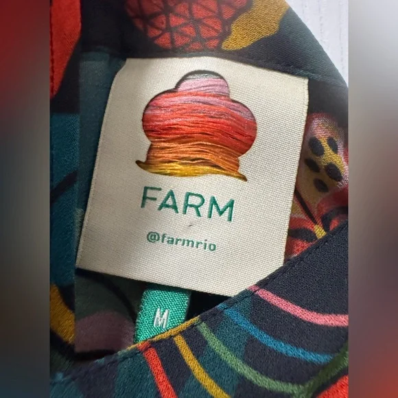 FARM Rio Dark Green Long-Sleeve Tiered Dress with Red, Yellow and Teal Motif - Picture 5 of 9